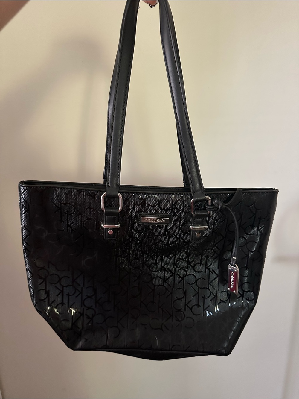 Calvin Klein Black Patent Logo Tote